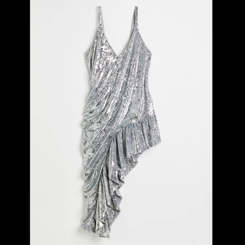 New with Tags  H&M Studio Silver Asymmetric Sequined Dress